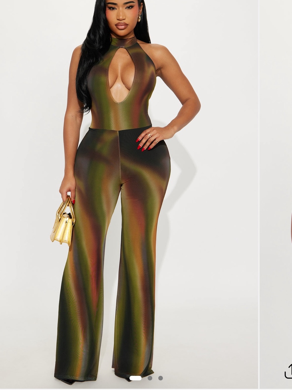 Fashion Nova Olive & Black Halter Cutout Wide-Leg Jumpsuit